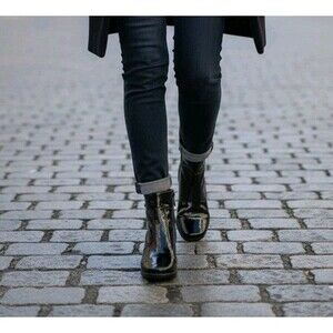 Vintage Boots Martino Canada Marsha Black Patent Leather Sz 8.5 Ankle Rainboot